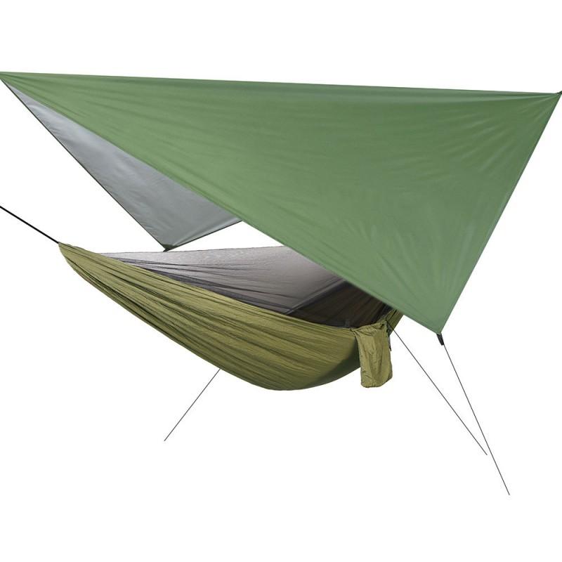 Portable Camping Hammock With Mosquito Net Rain Fly Tarp Outdoor Tree Tent Single Double Use Green Camo