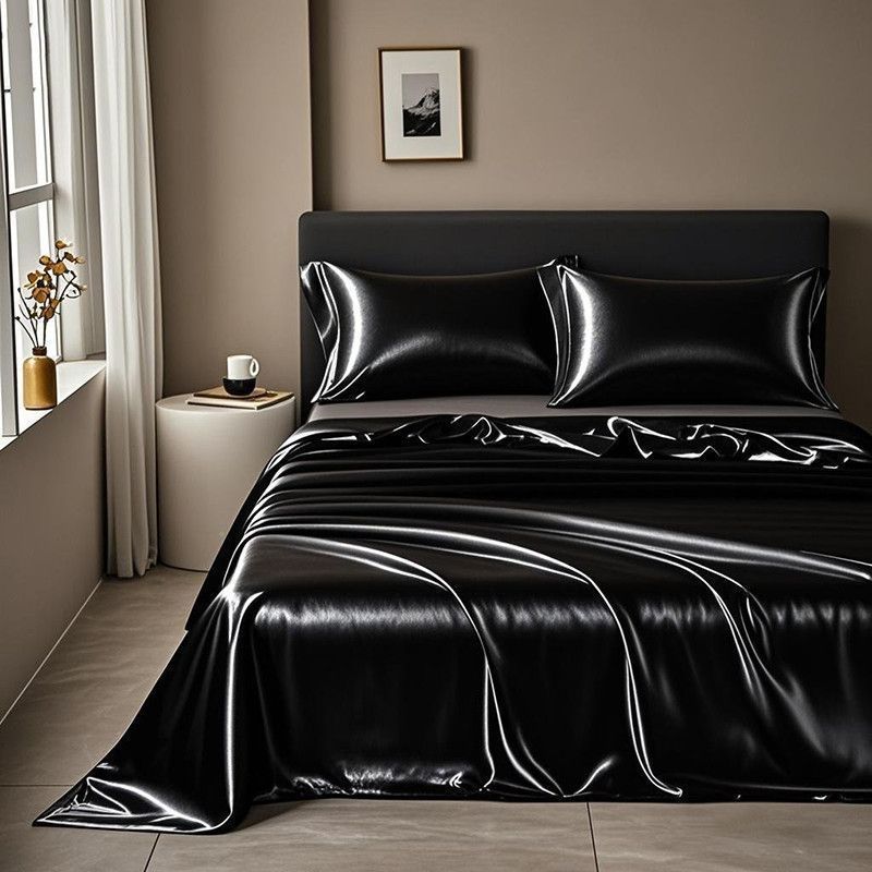 Ice Silk Bed Sheet Set Summer Cooling Solid Color Soft Durable Machine Washable Dormitory Single Bedding Set