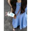 French holiday style temperament blue vest dress women's summer new design feeling waist thin a word long dress