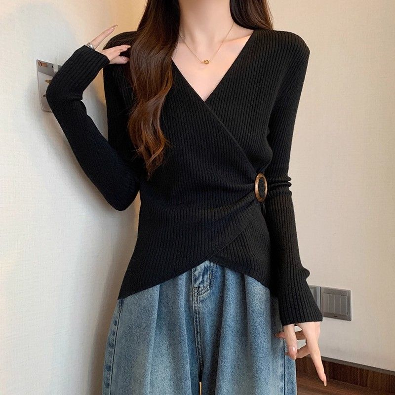 long sleeve oversized kintted Casual spring autumn t shirt tops Women t-shirt