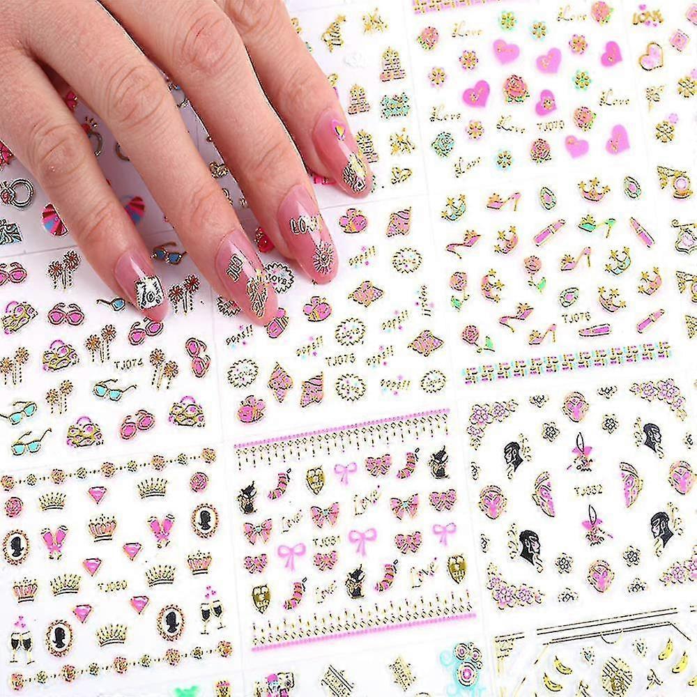 30 pieces of golden nail stickers, 3D nail art supplies, metal nail stickers, stars, moon hearts, butterflies, sparkling nail art designs, self-adhesi