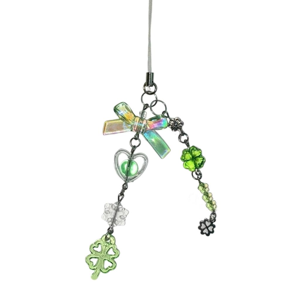 Ručně vyráběný korálkový přívěsek na telefon se čtyřmi listy trávy, stylový přívěsek na klíče, taška, doplněk vhodný pro každou příležitost.