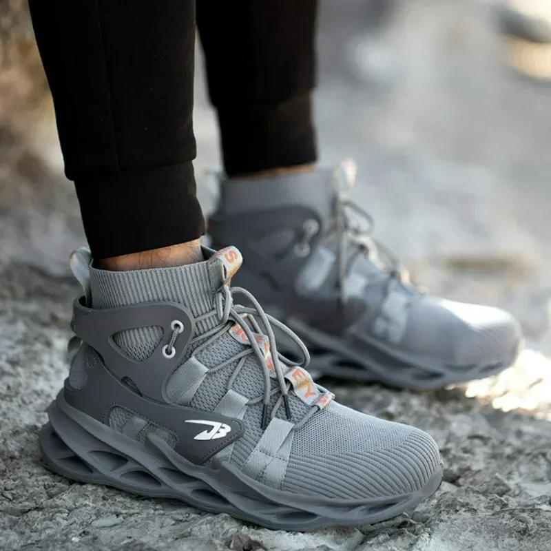 Fashion Men Safety Shoes Puncture-Proof Sneakers Lightweight Nti-smash Work Boots Male Steel Toe Shoes Indestructible Safety Boots Botas