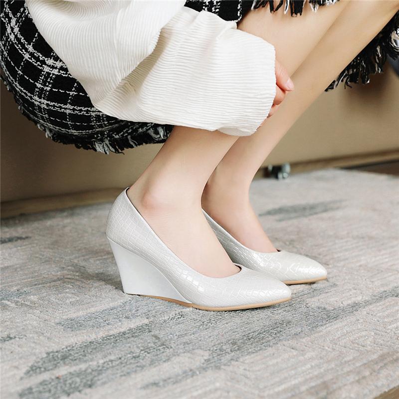 Classic Wedges Heels Pumps Shoes Women Casual Fashion Pointed Black White Dress Pumps Wedding Office Party Wedge Shoes Female