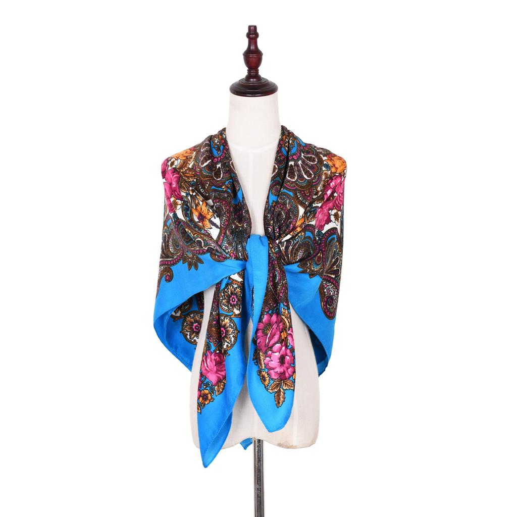 100*100Cm Russian Style Floral Printed Scarf Women Square Handkerchief Ethnic Shawl Babushka Hijab Bandana Headband Scarves