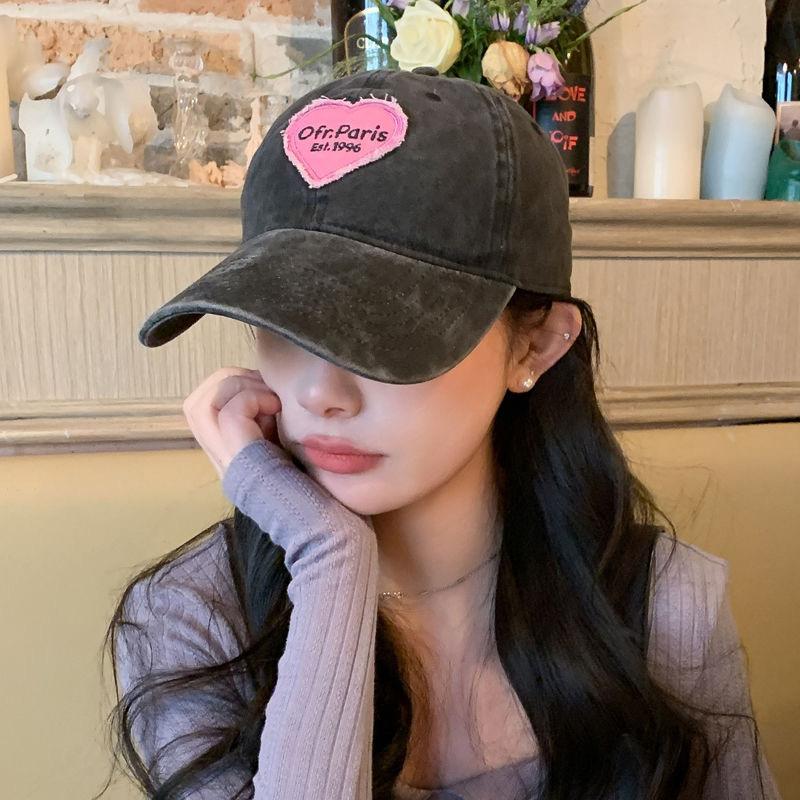 Retro Washed Cotton Letter Embroidered Cap Women Baseball Cap Casual Sun Protection Hat Hip Hop Dad Hat Y2K Pink Love Heart Caps