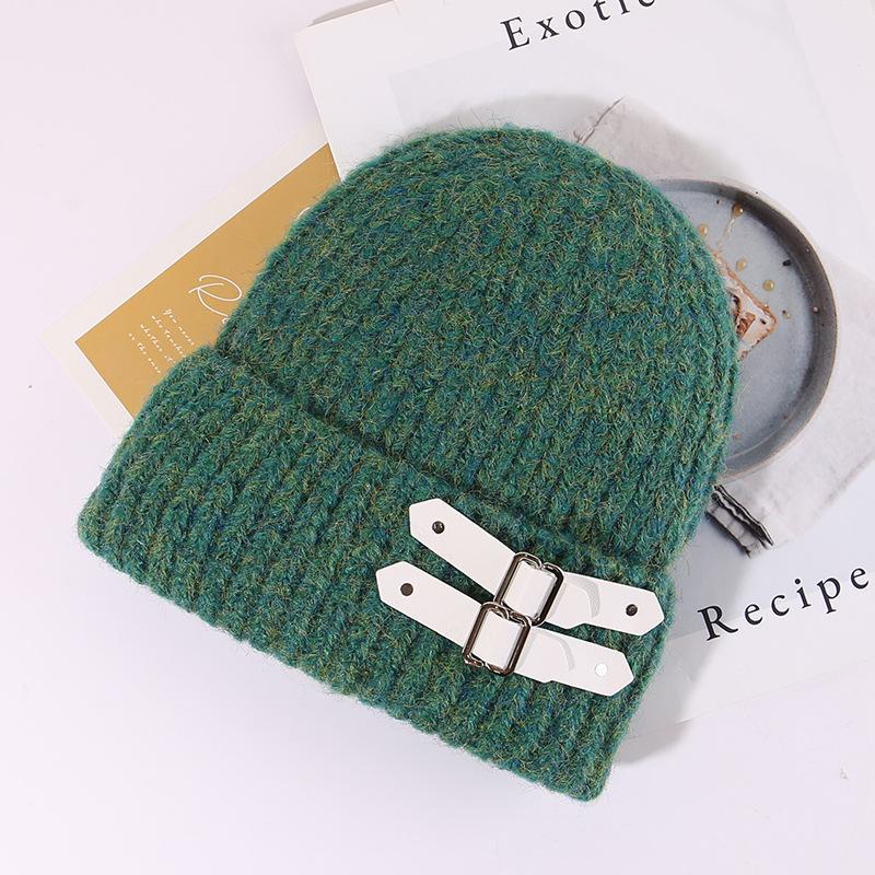 American Leather Buckle Knitted Cold Hat for Men and Women In Autumn and Winter Small Versatile Wool Hat Warm and Cold Hat