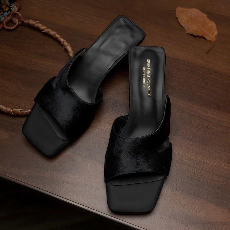 

Zebra Patterned Square Toe Slippers, Women s High-heeled Sandals 35