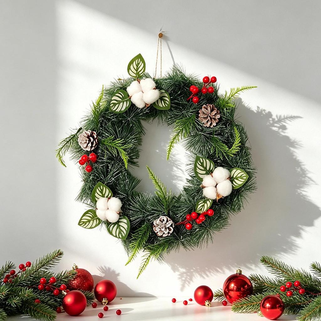 LED Christmas Wreath with PVC Pine Cones – Elegant Hanging Holiday Decoration for Windows