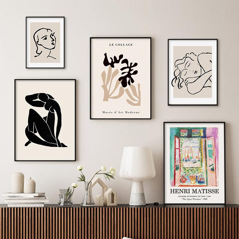 Volto Astratto Donna Linea Estetica Piante Boemia Poster Pittura su Tela Stampa Artistica Murale Immagine per Soggiorno Decorazione Casa