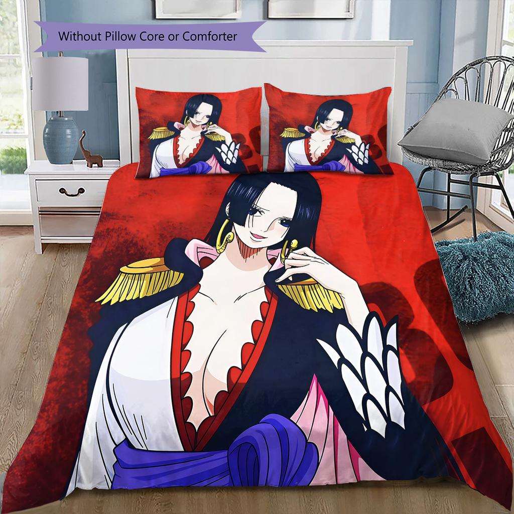 Anime One Piece Cartoon Pattern Bedding Quilt Set Quilt Cover Pillowcase Home Birthday Gift(1 * Duvet Cover + 2 * Pillowcase, Without Core)