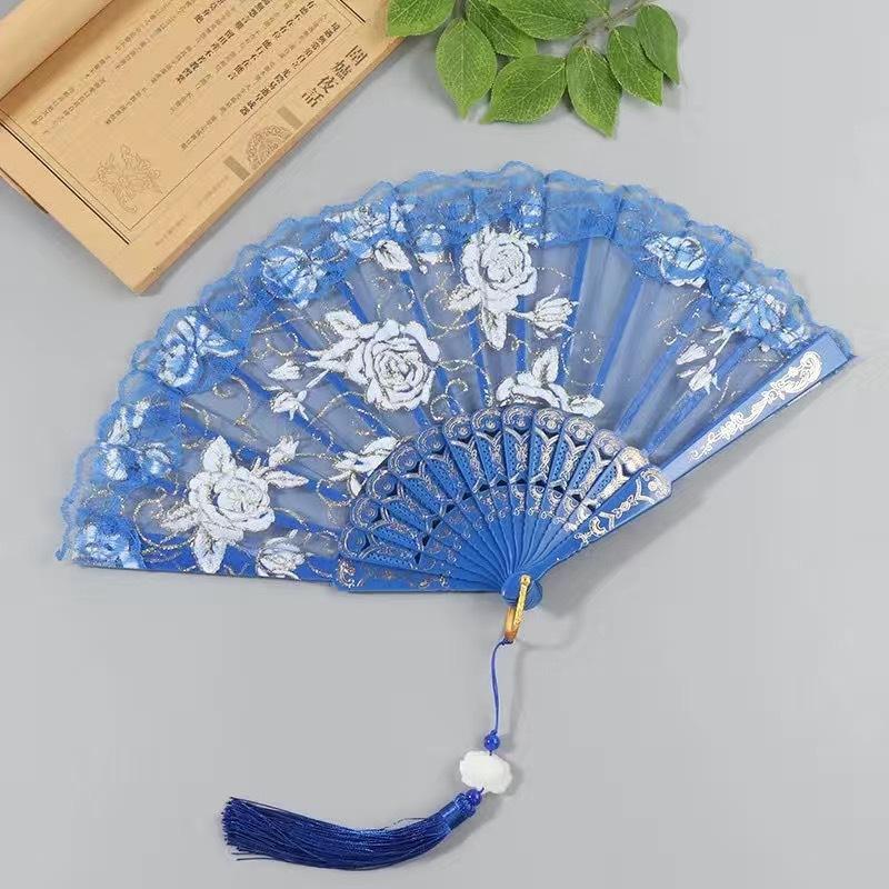 1 vnt. Kinų senovės stiliaus gėlių moteriškas sulankstomas vėduoklis su kutų krašteliu Hanfu Cheongsam šokio vėduoklis nuotraukų rekvizitai vasaros rankinis vėduoklis
