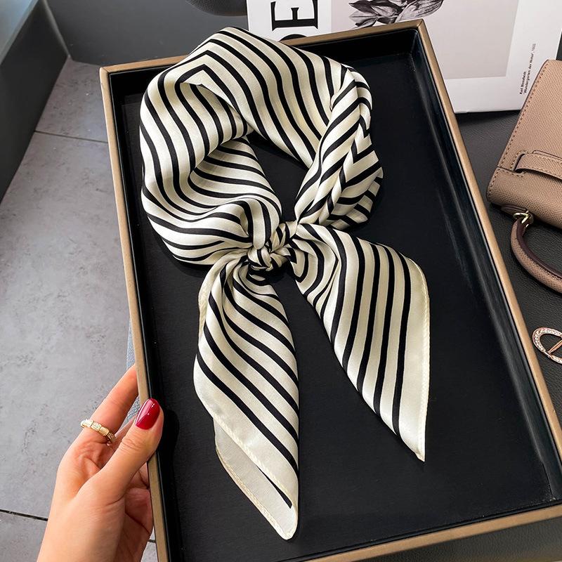 Fashion geometric stripe simulation silk scarf women's spring and summer simple professional wear scarf women's gift high-end silk scarf