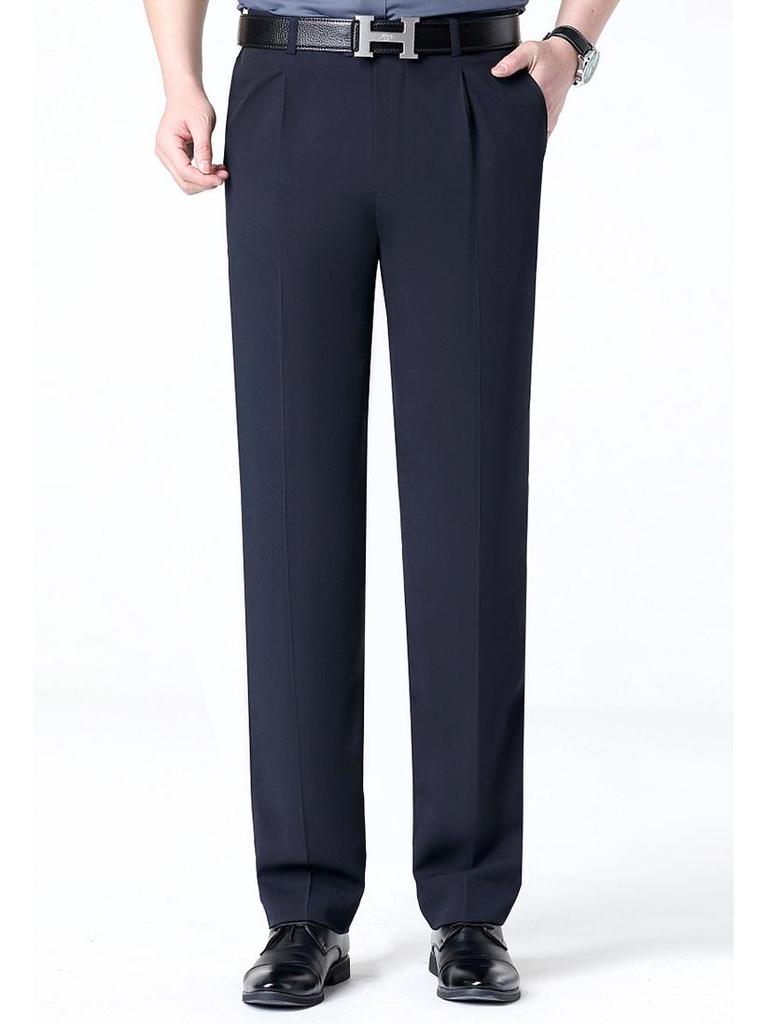 New Men's Iron-Free Pleated Dress Pants - Straight Leg, Professional Trousers for Middle-Aged Businessmen