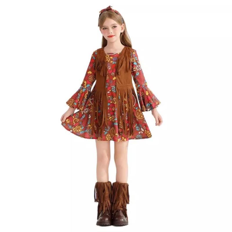 Halloween Kids Costume Little Girl Funny Vintage Hippie Carnival Stage Costume Dress