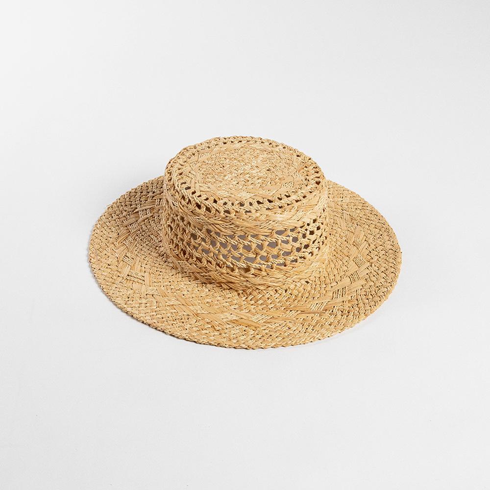Summer Handwoven Hollow Pattern Wide Brim Raffia Straw Hat - Beach Travel Sun Protection
