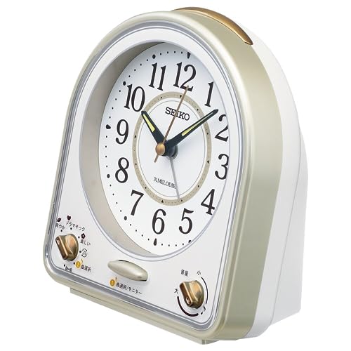 Seiko Clock Alarm Clock Table Clock Analog 31 Songs Melody Alarm Light Gold Pearl/Partial White Pearl 139 X 126 X 70mm QM750G