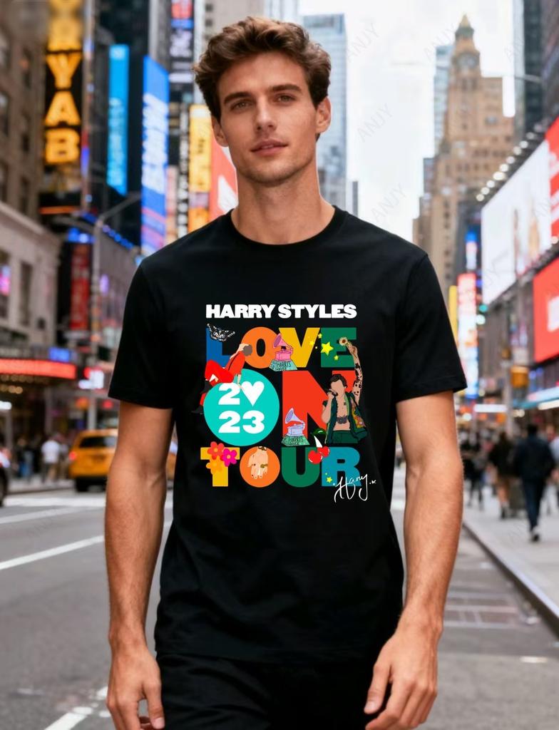 Harry Styles Love On Tour Summer Unisexs Cotton Short Sleeved Y2k Hip Hop Rock Rap Band Street Casual Comfortable Round Neck Top