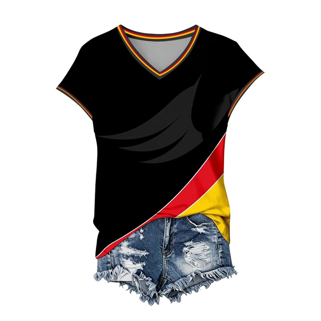 Unisex Freizeit V-Ausschnitt Kurzarm Pullover T-Shirt Fußballfan Aufdruck Weltmeisterschaft Unterstützer Oberteil Deutschland Fußball Design
