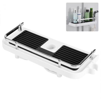 Adjustable Bathroom Shelf Rack Storage Holder Shower Rod Mounted Shampoo Gel Draining Organizer