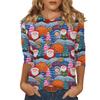 Women's fashionable casual three quarter sleeve Christmas printed round neck top