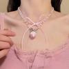 Fashion sweet pink strawberry bow necklace light luxury retro girlish temperament stacked neck chain collarbone chain