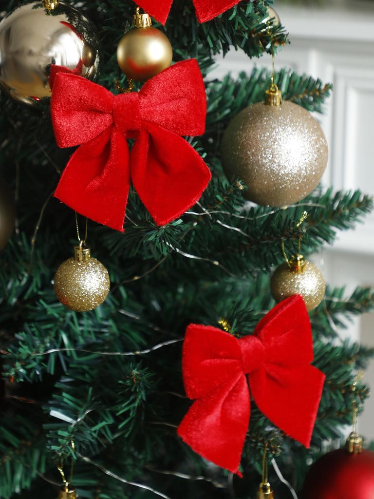 3Pcs Red Velvet Christmas Bow Ornaments Festive Hanging Decor for Xmas Tree, Classic Xmas Home Decoration Accessories Party Gift