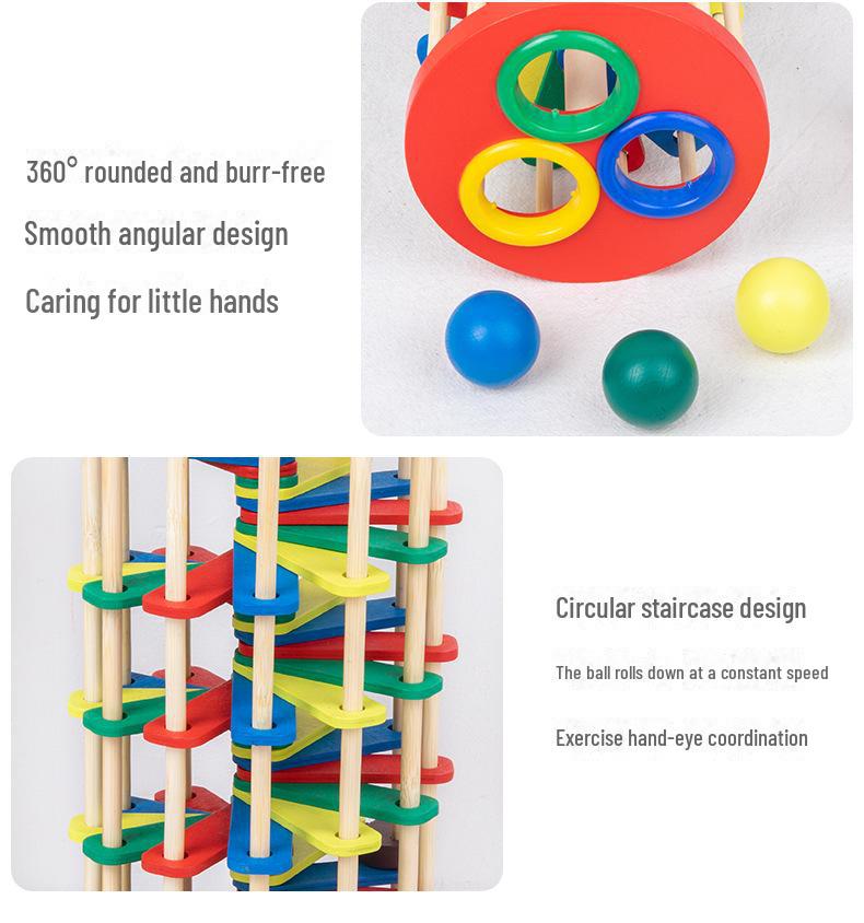 Jucărie Colorată din Lemn cu Scară cu Bile de Bătut pentru Coordonare Mână-Ochi și Dezvoltare la Vârsta Copilăriei Timpurii.