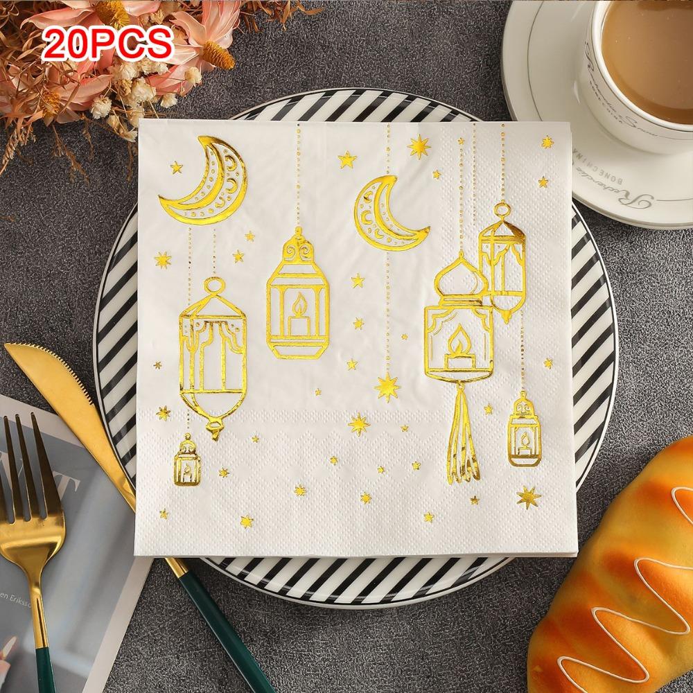 Colorful Moon-Patterned Napkins Golden Moon Star Patterns Printed Napkins White 20 Pieces Disposable Paper Tissues Birthdays