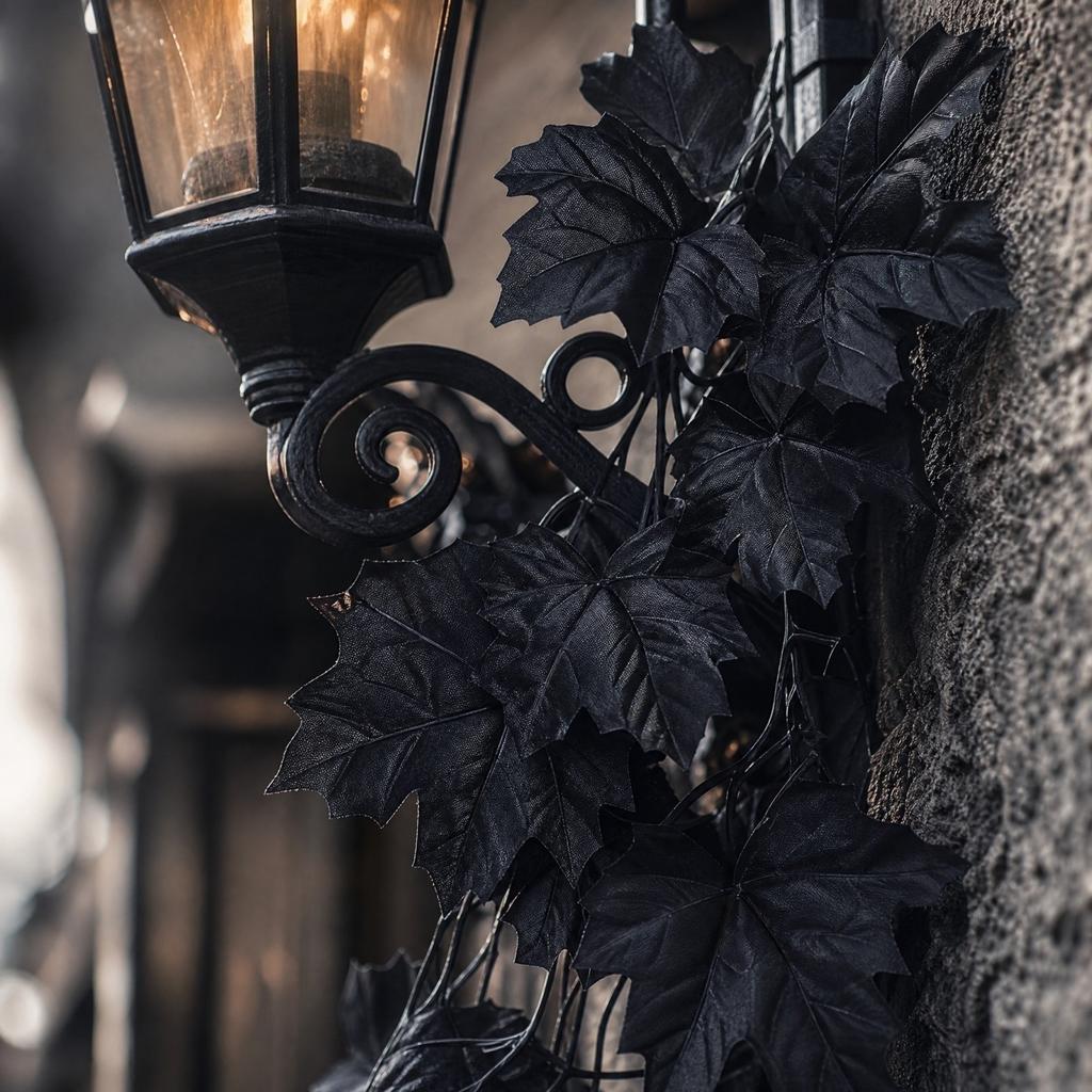 1.7m Artificial Black Maple Leaf Garland for Halloween Party Decoration