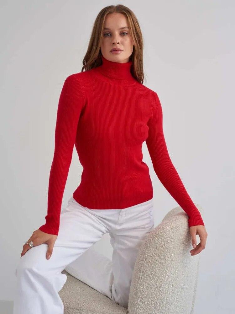 2023 herbst Langarm Rollkragen Pullover Winter Gestrickte Pullover Casual Pullover Frau Solide Warme Tops Frauen Jumper 28758