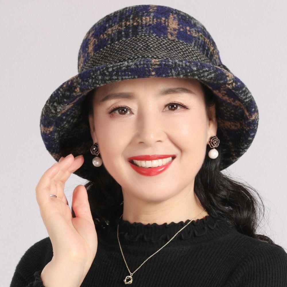 Tweed Fisherman Hat Thickened Warm Bowler Hat Elegant Bucket Hat  For Ladies