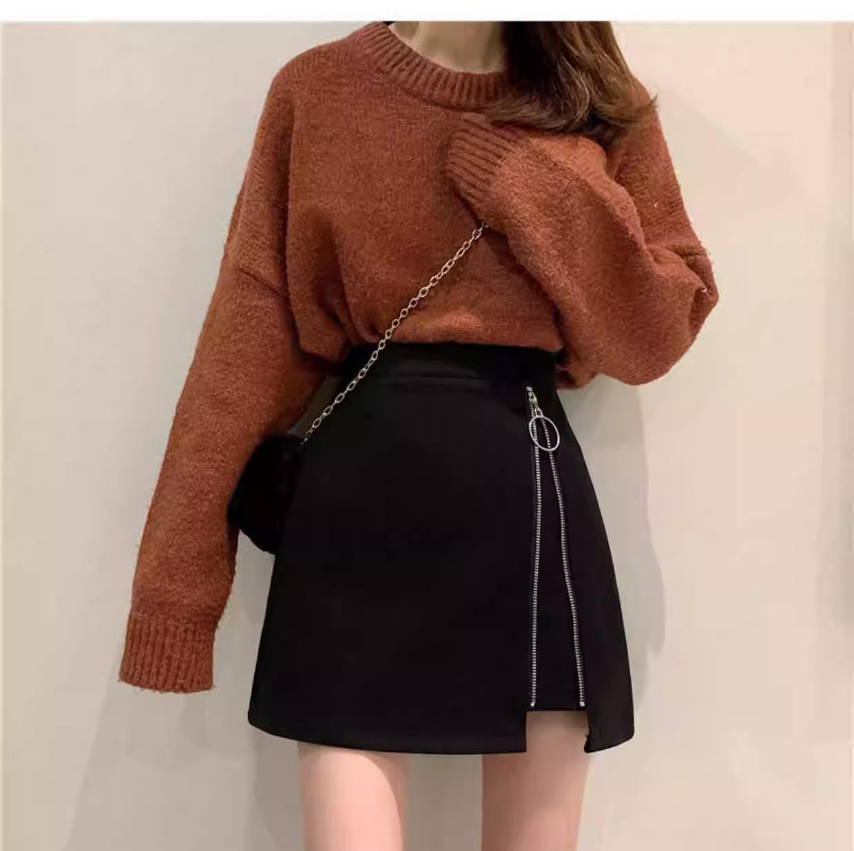 

Petite High-Waisted Wool A-Line Skirt - Slimming Black Short Skirt for Autumn/Winter 2024 M [Recommended 90-104 lbs]