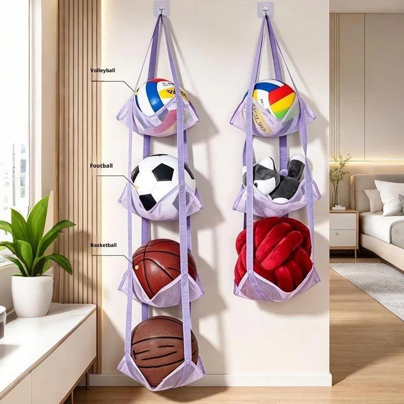 Wall Mounted Ball Storage Hanging Bag Mesh Pockets Organizer For Basketball Soccer Home Garage Sports Equipment Toys Holder
