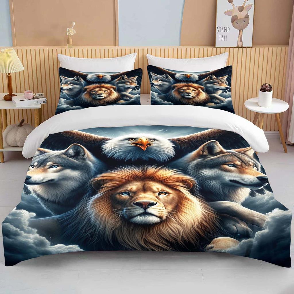 Lion Fox Horse Eagle Wolf   Bedding Set Duvet Cover 1 Duvet Cover 2 Pillowcases Adult and Child Bedding Set Luxury Holiday Gifts