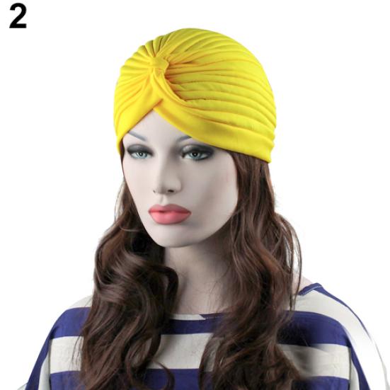 Modische Damen Indischer Stil Dehnbar Plissiert Turban Hut Kappe Kopfwickel Bandana