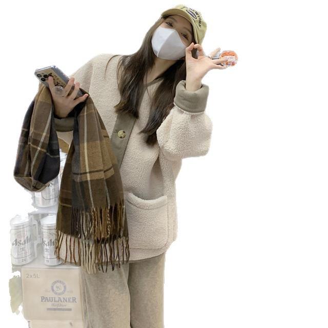 Seasonal Velvet Thickened Cardigan Long-sleeved Casual Loose Simple Contrasting Coat Retro Small Fragrant Coat