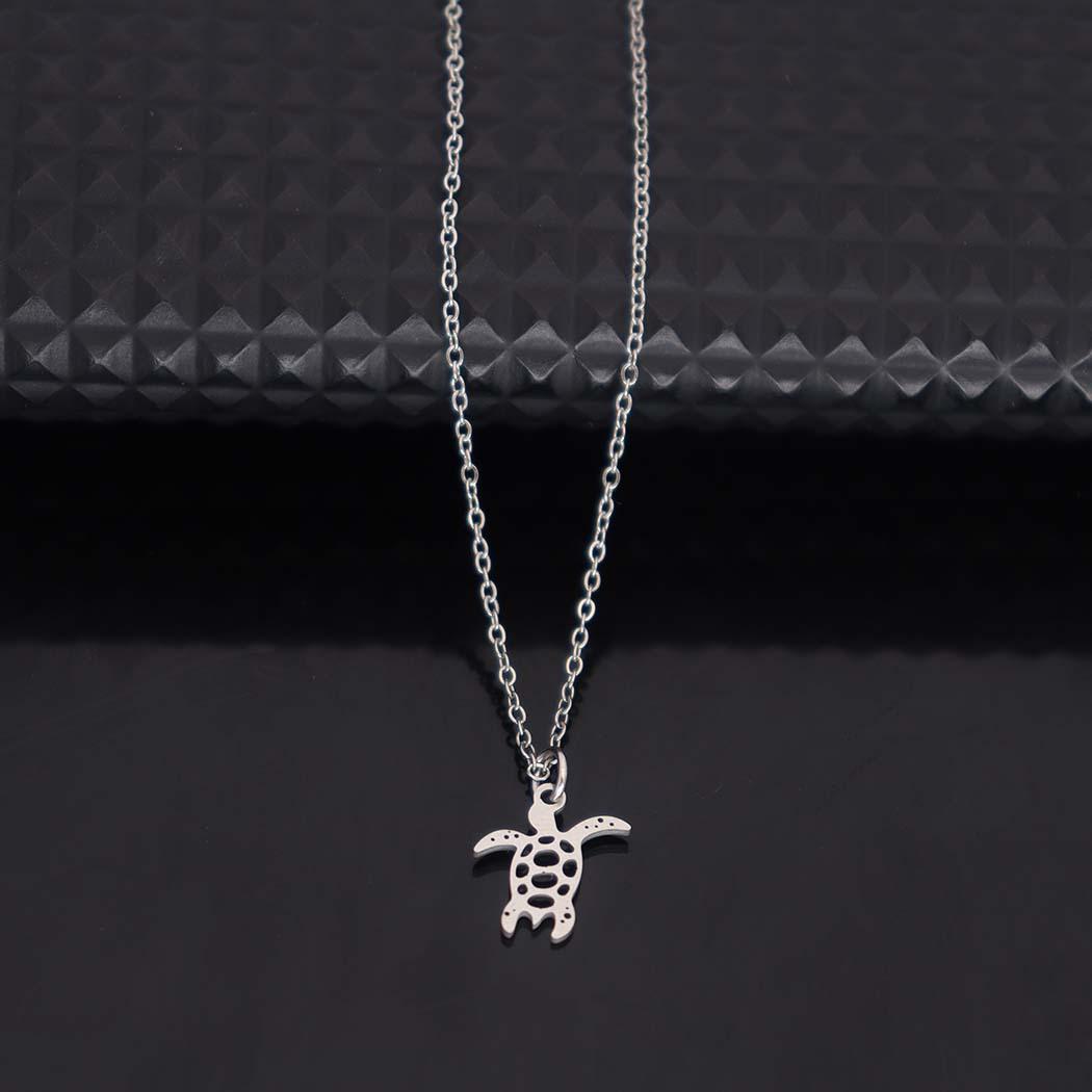 Stainless Steel Turtle Pendant Necklace - Non-Fading Clavicle Chain Accessory серебряный
