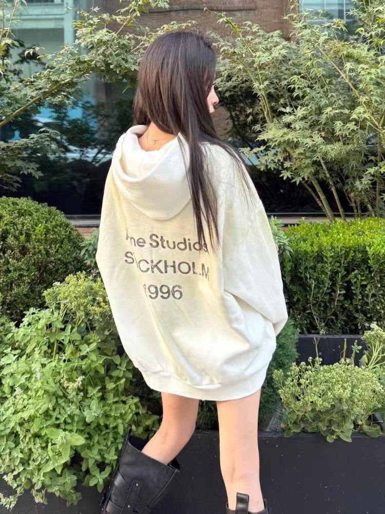 Потолочный кондиционер Acuo Stndiso Унисекс 1996 Принт в виде букв Потертое худи на осеньзиму Large белый 4933₽