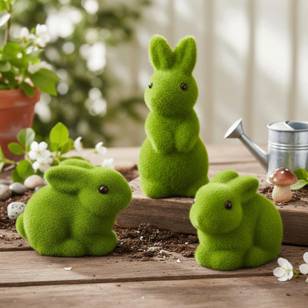 Moss Green Bunny Figurine Simulation Moss Animal Sculpture Decorations  Outdoor Patio