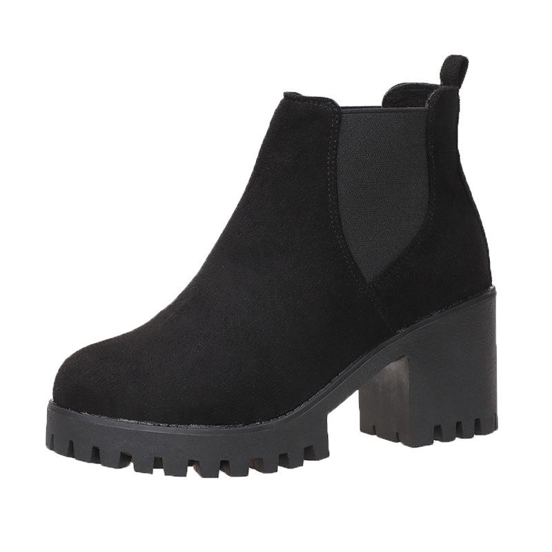 

Осенне-зимние одинарные ботинки женские толстый каблук ботинки Мартин платформа британский стиль круглый носок короткие ботинки высокий каблук женские ботинки 42 чёрный