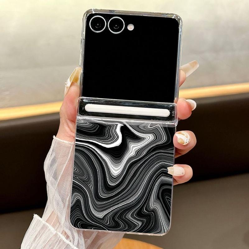 Ink Wash Marble Printed Magnetic Clear Phone Case For Samsung Galaxy Z Flip7 FE Flip6 Flip5 Flip7 6 5 Transparent Hard PC Cover