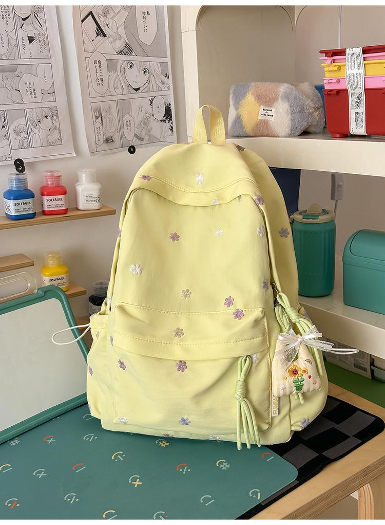Schoolbag new solid color schoolbag female college student cute embroidery large capacity computer backpack lightweight junior high school schoolbag