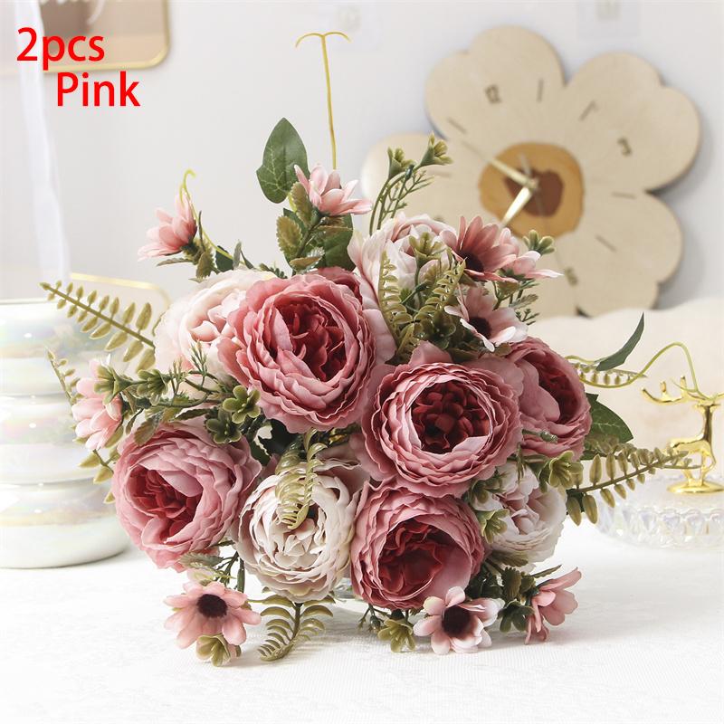 Artificial flower bouquets, high-end and realistic peony artificial flowers, suitable for weddings and home decoration розовый