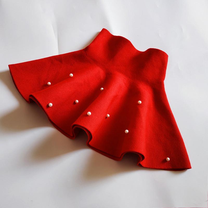 Baby Girls Pleated Tutu Skirts Children Pearls High Waist Knitted Skirt 2-10Years Kids Clothes Winter Autumn