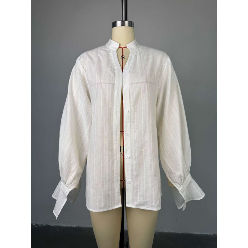 

European and American New Loose Slimming Lantern Sleeve Design Casual Sun Protection Shirts Top Loose Shirt Top White S