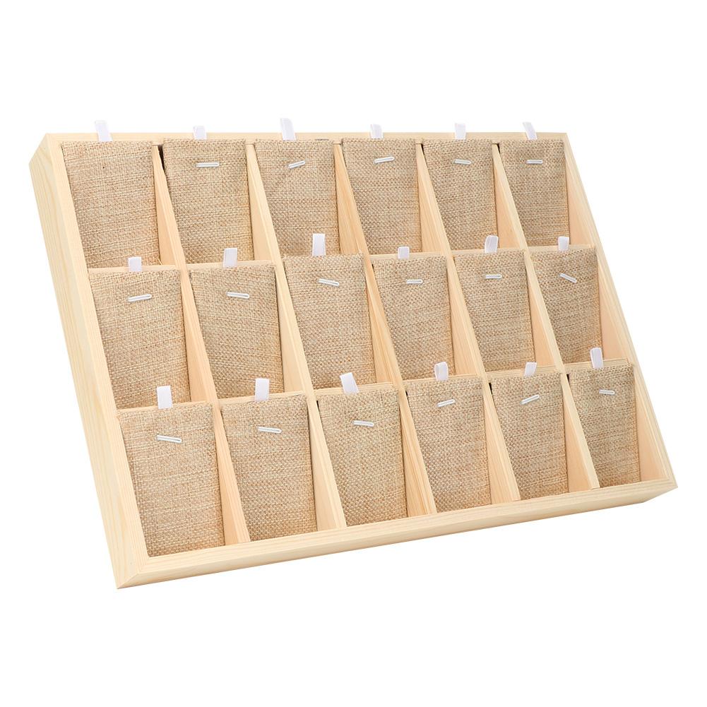 Wooden Velvet Jewelry Display Tray Showcase Storage Case For Earring Bangle Necklace (18 Slots)