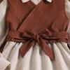 Girls' Retro Spring Suit: Belted Vest & Long-Sleeve Dress Set
