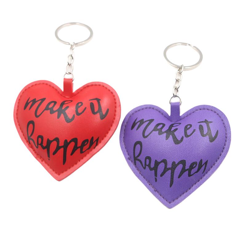 Make It Happen Lovely Heart Shaped Keyring Cute Red Peach Love Key Holder Exquisite Pu Leather Keychains Birthday Jewelry Gift