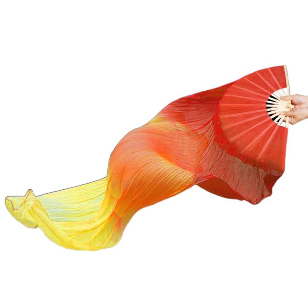 Exquisite 150cm Belly Dancing Fan Gradient Color Bamboo Dance Long Fan Chinese Style Imitation Silk Yangko Dance Props Women